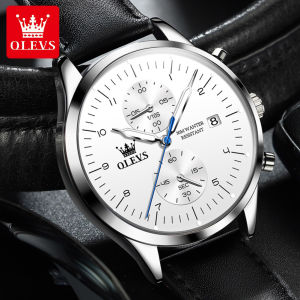 Hot Sales ！OLVES Chronograph Watch For Men Original Waterproof Imported 2022 Fashion Quartz Movement Luminous Calendar Multifunction Watch Black/White/Bule/Silver Blcak
