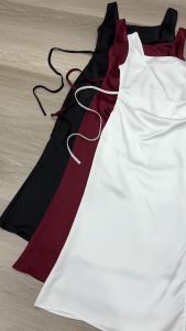 SV 6191 - Silky Slit Dress | Silvervogue | Gaun Sutra Midi Pakaian Kasual Wanita