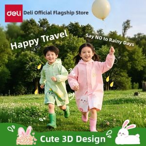 deli | Rainwear for Children Students Rainproof Full Body Long Style With Bag Place and Large Brim