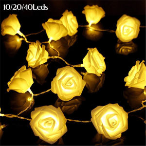 Artificial Rose Flower Garland String Light 10/20/40LED Fairy Lights Valentines Day Wedding Christmas Party Decorations