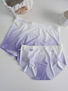 Mid-Waist Couple Underwear Set Lightweight Ice Silk Breathable Antibacterial Seamless Triangle Briefs for Men and Women