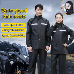 Waterproof Rain Coats Oxford Thick Jacket Raincoat Motorcycle Bicycle Windproof Reflective Strip Elastic Belt Raincoat Suit Portable Reusable Outdoor Rainwear Suit Baju Hujan 雨衣