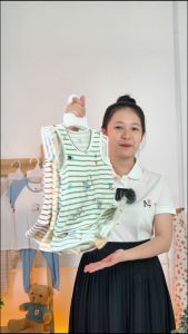 Bộ ba lỗ Astar vải Cotton Rayon mềm mát phối hoạ tiết sọc cho bé trai và bé gái từ 9 tháng đến 5 tuổi