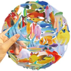 Cartoon Ocean Animal Fish Transparent Stickers 50 Pcs Decorative No White Edge for Water Bottles Mobile Phone Cases Computers Mirrors PET