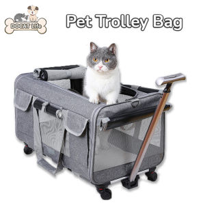 Foldable Dog Cat Backpack Pet Trolley Bag Portable Outdoor Telescopic Stroller Travel Pet Carrier