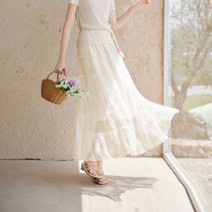 XIANGYING | A-line Pleated Skinny Long Skirt