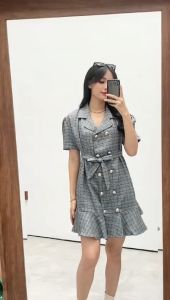 Helloshop- Dress Rami Tweed Kotak Dress Fashion Cewek Dress Korea Kekinian