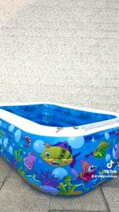 พร้อมส่ง(ร้านค้าในไทย)สระน้ำเป่าลม 3 เมตร 3 ชั้น ลายปลาทะเล ขนาด:305x183x56 cm.