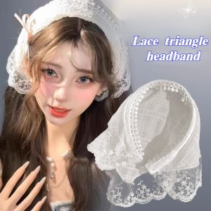 Summer Lace Triangle Headscarf Hairband Woman Headwear Korean Square Scarf Hair Hoop Vacation Hair Accessories Sweet Sunscreen Turban Cap