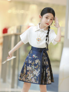Girls Short Sleeve Half Skirt Set Children Style Summer New Hanfu Costume Butterfly Dance QingZhi Brand Thin Polyester Fiber