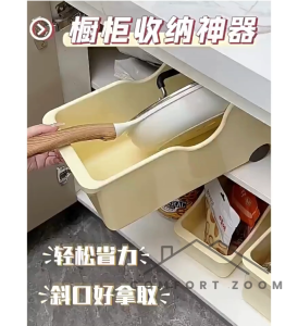 Kitchen Cabinet Storage Box with Wheel  Seasoning Bottle Storage Container with Pulley  Organizer for Space Saving