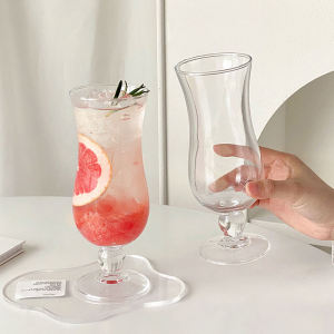 High Foot Glass Cup for Home Use Hurricane Cocktail Drinking Soda Beverage Fruit Tea Glass Cup Elegant Female Design