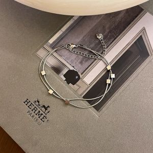 Gold Double Layer Small Square Titanium Steel Bracelet Womens Ins Cold Style Non-fading Unique Design Stackable Hand Jewelry