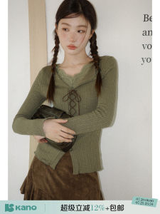 Design Soft Lace Trimmed V-Neck Stripe Womens Long Sleeve T-Shirt