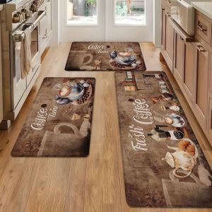 Vintage Coffee Themed Kitchen Mat Soft Non Slip Entryway Rug Vintage Coffee Cup Design Home Decor Cafe Style Runner Carpet