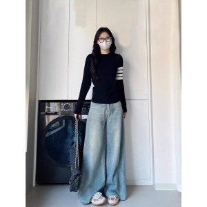 Quần Jeans Ống Rộng Cạp Cao Retro Cho Nữ Cao 175 Cm Quần Dài Dài Đến Sàn Thoải Mái Không Dính Dài Đến Sàn