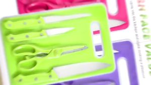 MERIAHSHOP Pisau Set Telenan Talenan Warna 5 in 1 Cutting Board Pisau Gunting Dapur Koki Masak Stainless Steel Anti Karat