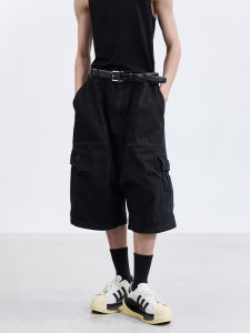 กางเกงยีนส์ทรงหลวมขาบานเอวยางยืดทรงขากว้างสองเฉดสีแบบปรับได้ กางเกงขายาวทรงสั้น 7 ส่วน ทรงหลวม TERRAINCOGNITA