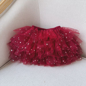 กระโปรงบัลเล่ต์เด็กผู้หญิงลายดาวสีแดงสำหรับงานปาร์ตี้/วันเกิด