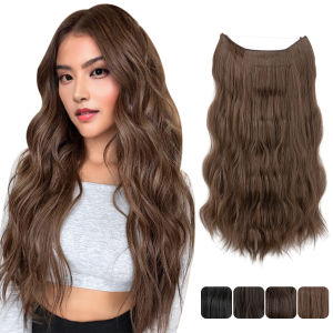 Premium Synthetic Wave Invisible Clip in Hair Extensions Fish Line Black One Piece Natural Hairpiece Fake Brown Hair Piece M12