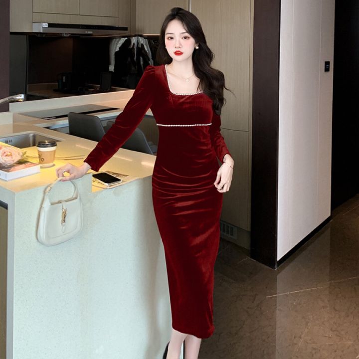 Váy maxi dáng dài tay lỡ tay phồng cổ vuông | Shopee Việt Nam
