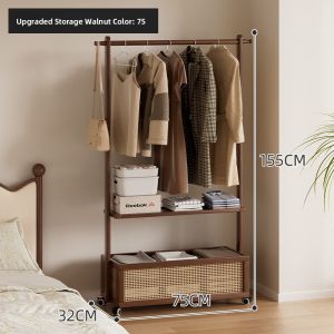 Bedroom Wooden Clothes Hanger Rack Stand Indoor Simple Assembly Storage Organizer for Clothes And Hats Bamboo Material Square Shape
