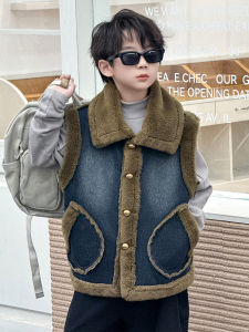 Thickened Fleece Denim Vest for Boys Winter Outerwear New Style Childrens Autumn Winter Jacket Warm Flannel Lined Boys Vest