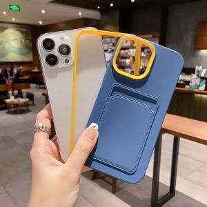 CrashStar 2 In 1 Card Holder Skin-friendly Hard Shockproof Phone Case With Card Slot For iPhone 16 15 14 Pro Max Plus 13 12 11 Pro Max XR Silicone Add PC Phone Cover Fashion Solid Color Anti-fall Phone Casing Shell