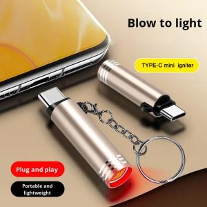 Type C Mini Lighter Blow to Ignite Windproof Flameless Electric Lighter Auto Shut-Off for Outdoor Camping Travel