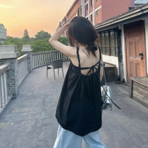 French Hong Kong Style Womens Sling Vest Loose Fit Long Sleeve Work Clothing Base Layer Wide Coverage Backless Doll Top