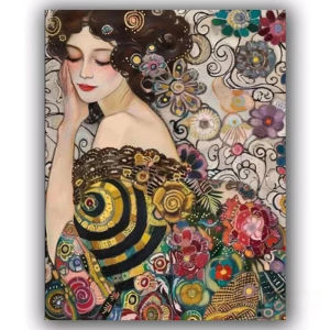 KAYOU | Oil Painting by Number Kit Gustav Klimt Golden Love Women Cat Canvas Wall Art for Adults DIY Home Decor Gift