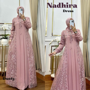 Nadhira Dress Ceruty Mix Brukat Gamis Wanita Terbaru 2024 Viral Dress Kondangan Wanita Elegan Hijab