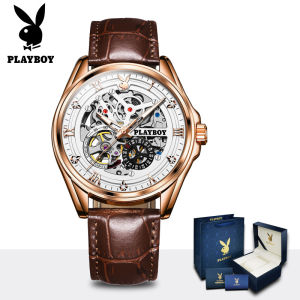 PLAYBOY Watch For Mans Waterproof Original 2025 New Fashion Leather Watch Band Diamonds Automatic Mechanical Watch 100% Genuine
