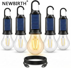 Vintage Solar & USB Rechargeable Camping Lantern LED Retro Tungsten Lamp Multifunctional Atmosphere Tent Light Bulb for Outdoor