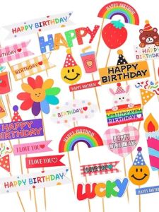 Colorful Cartoon Cake Decorations Rainbow Smile Flower Bear Rabbit Dessert Picks Trendy Korean Style Party Supplies