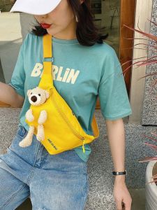 Túi Đeo Chéo Vải Canvas Hình Gấu Dễ Thương Cho Bé Trai Túi Đeo Hông Túi Đeo Vai Đa Năng Cho Trẻ Em Và Bé Gái Túi Đeo Ngực