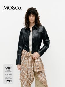MO&Co. | Faux Leather Punk Style Slim Fit Jacket Short