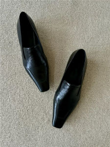 2024 Autumn New Style Womens Leather Mules Square Head Low Heel Commute Shoes Versatile Personality Mary Jane Fashion Single Shoes