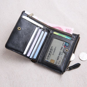 Mans Handmade Short Wallet True Leather Top Layer Cowhide Japan and South Korea Style Buckle Closure Vertical Shape