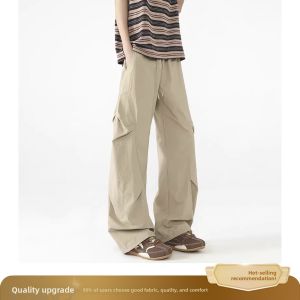 Quick Dry Mens Khaki Folded Summer Thin Outdoor Climbing Pants Workwear Trousers Loose Fit Low Waist Long Straight Leg Casual Pants
