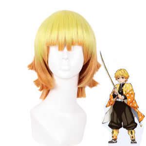 Tóc Giả Cosplay Ghost Slayer Graduated Short Yellow Orange Curling Tông Màu Tóc Ngắn Giả Hiệu Ứng Tóc Phong Cách Hoạt Hình