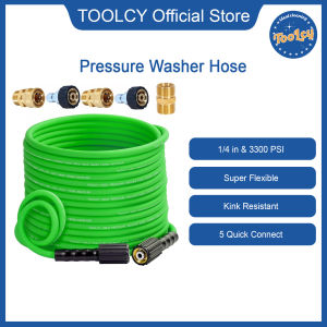 TOOLCY Flexible Pressure Washer Hose 50FT 1/4 in. x 3300 PSI Kink Resistant Power Washer Hose with 3/8" QC Kit Upgraded Pressure Washing Replacement Hose with Brass M22-14mm Fitting