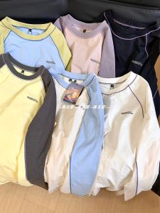 Áo Thun Dài Tay Thoải Mái Nhanh Khô Màu Tương Phản Mùa Thu Thể Thao Ngoài Trời Thường Ngày Cặp Đôi Tay Lửng Chất Liệu Polyester