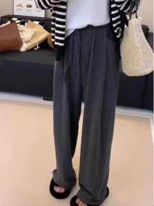 Quần Dài Thể Thao Rộng Rãi Màu Xám Đậm Cho Nữ Mùa Thu Đông Phong Cách Mới Rộng Rãi Thoải Mái Quần Dài Thẳng
