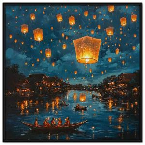 Tranh lễ hội phong cảnh quê hương sơn thủy hữu tình thả đèn lồng nguyện cầu may mắn.Tranh treo tườngdán tường.CGI-1282