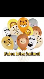 ECERAN 10pcs Balon Latex Karet Print Kepala Hewan Binatang Safari Jungle Animal Gajah Harimau Zebra Singa Jerapah Lucu