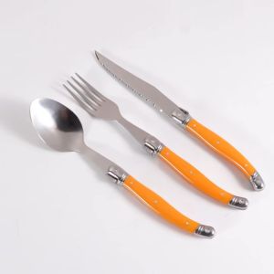 Bộ dao thìa dĩa Laguiole inox 304 Jean Dubost Pháp cán nhựa màu cam
