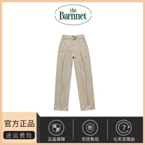 Khaki Color Cargo Pants High Waist Straight Leg Casual Trousers for Women Commute Style Asymmetric Design Cotton Material