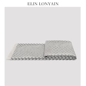 ELIN LONYAIN | Modern Minimalist Luxury Grey White Textured Tassels Throw Blanket