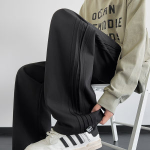 New 2025 Mens Casual Pants Loose Straight Leg Sporty Grey Stripe Sweatpants Spring Autumn Fashionable American Brand